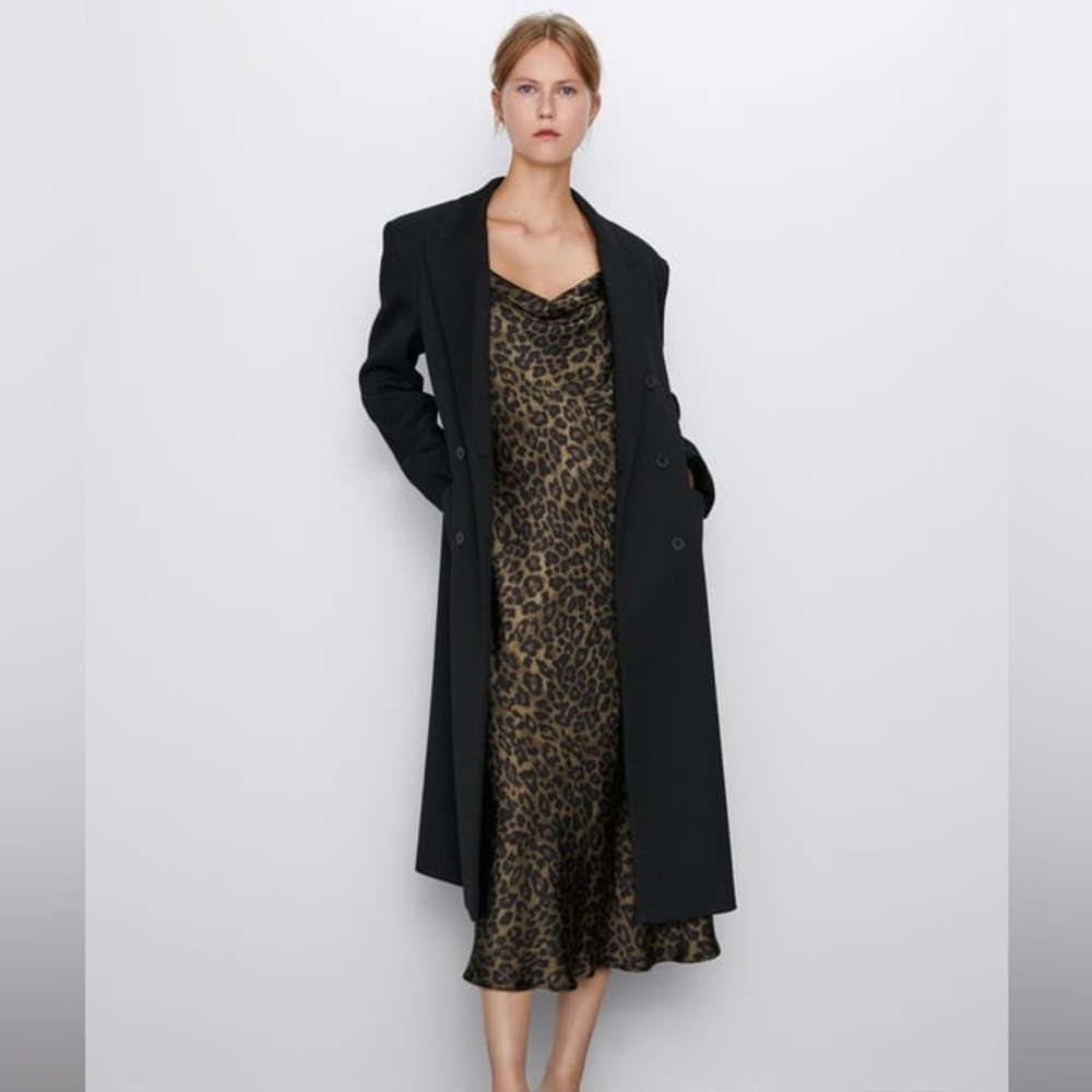 Zara satin animal print green midi dress